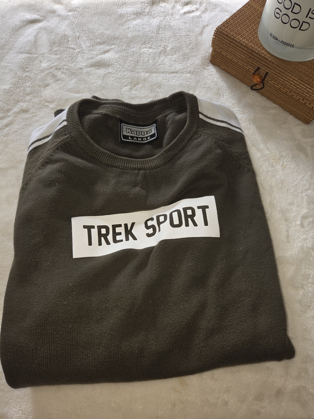 Kappa Crewneck Sweater in Olive Green with White Accents